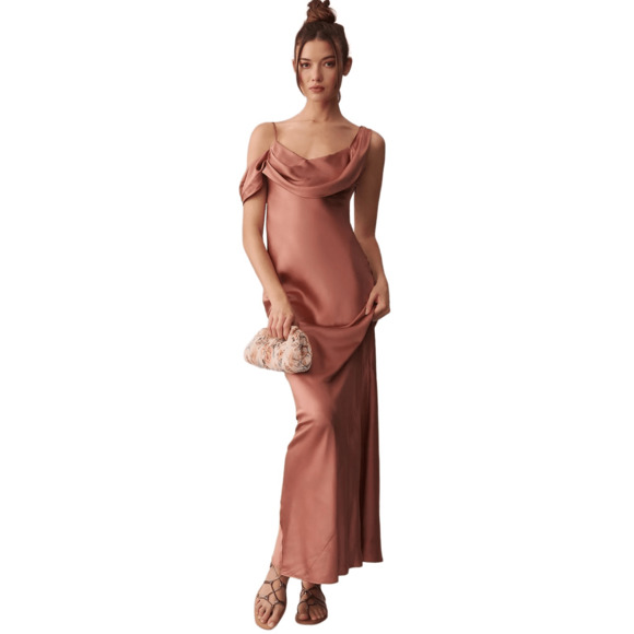 NWT Reformation Ronda Silk Dress in Prailine Pink, Size 12 | Bridesmaid, Wedding - Picture 2 of 14